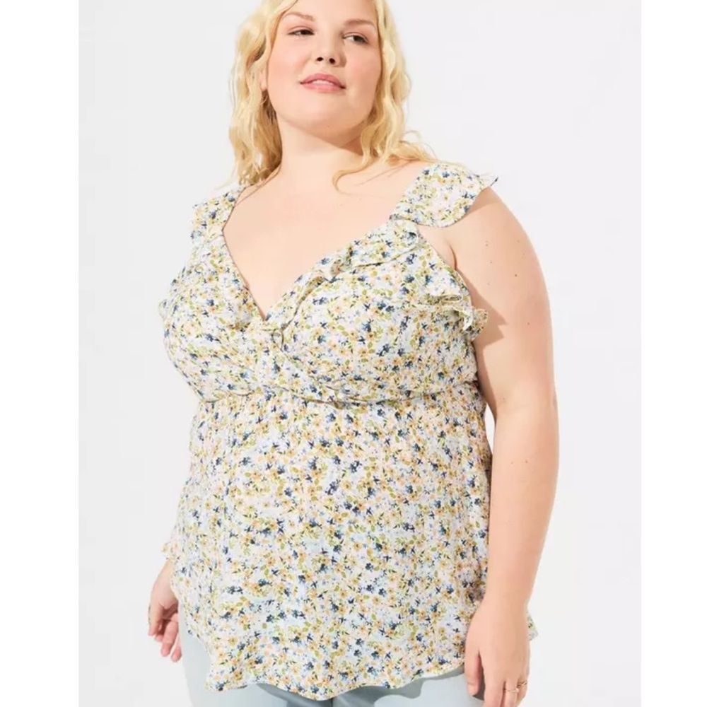 Torrid Size 1 Sunshine Ditzy Floral Peplum Georgette Ruffle Surplice Tank Top